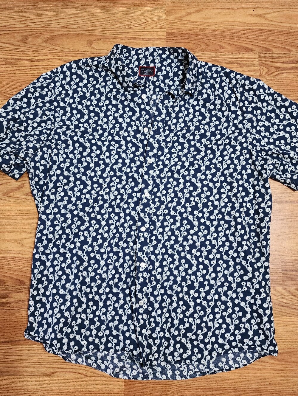 UNTUCKit Men's XXL Tall Blue Floral Button Front Short Sleeve Cotton Shirt